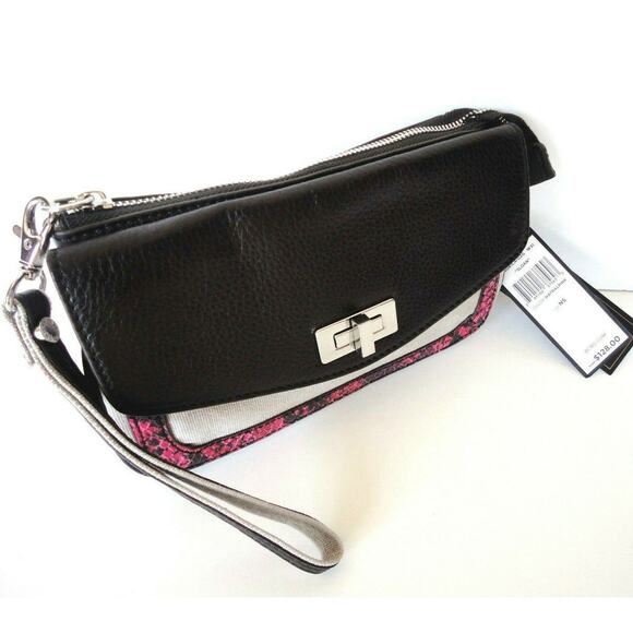 NEW BCBG Max Azria Black Leather Canvas Python WRISTLET Handbag Purse Sloan NWT - Picture 4 of 6